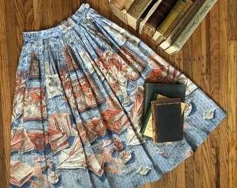 vintage 1950s border print skirt {xs}