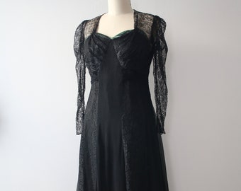 vintage 1930s antique lace black dress