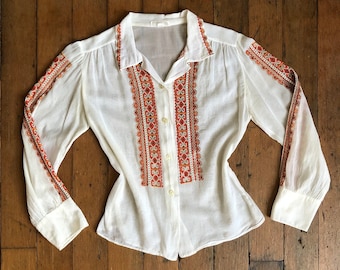 vintage 1950s embroidered blouse {xs}