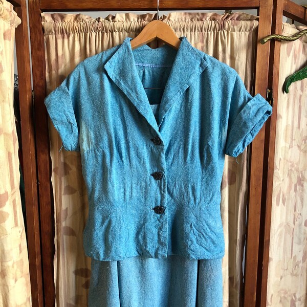 AS-IS vintage 1940s 50s blue suit {s/m}