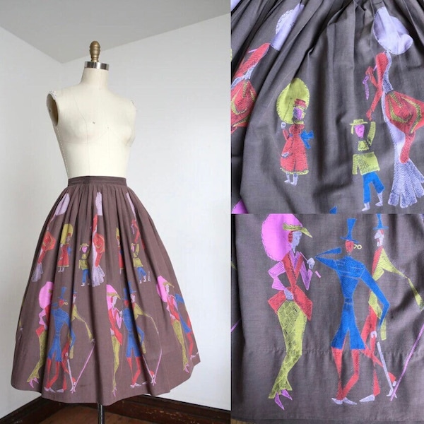 vintage 1950s border print skirt {xs}