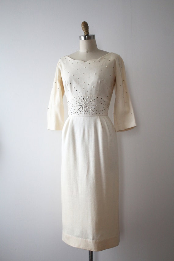 vintage 1950s cream wool dress