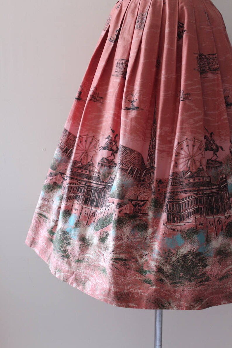 RARE 1950s novelty skirt // 50s border print Vienna Ferris Etsy