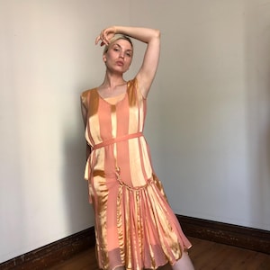 vintage 1920s pink striped dress {m}