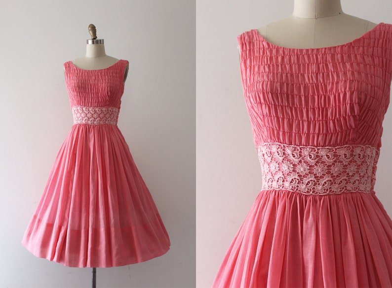 vintage 1950s dress 50s pink cotton sun dress