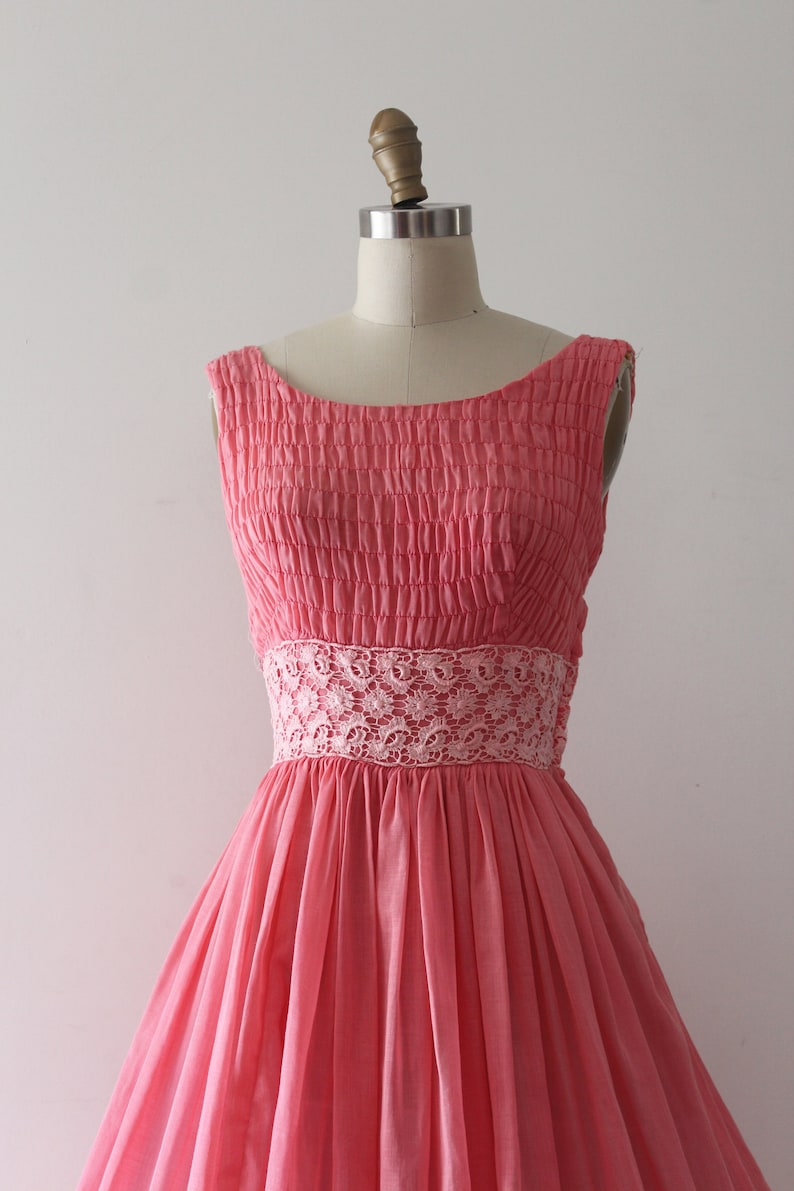 vintage 1950s dress 50s pink cotton sun dress
