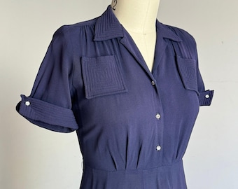 vintage 1940s blaues Viskose-Kleid