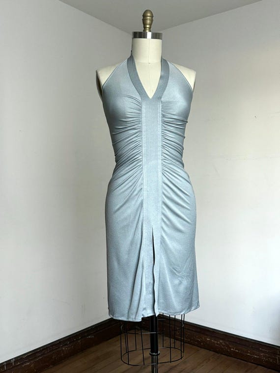 jersey knit halter dress Vintage 1970s {xs-m} Beaded dress