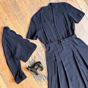 vintage 1930s 1940s black rayon crepe dress set {m}