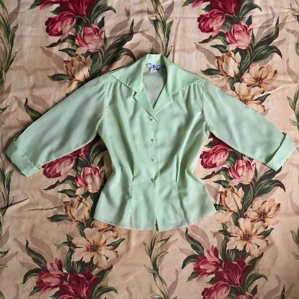 vintage 1950s green blouse {m}