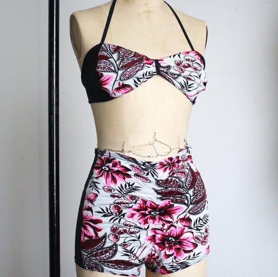vintage 1940s rayon jersey bikini {s/m} 40s flora… - image 1