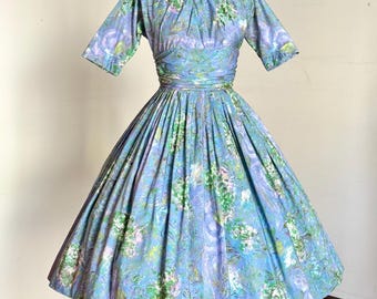 20 % OFF SALE // RARE vintage 1950s Marc Chagall novelty Evening Enchantment cotton dress {xs}