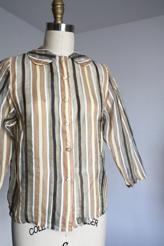 vintage 1950s sheer striped top {s} - image 4