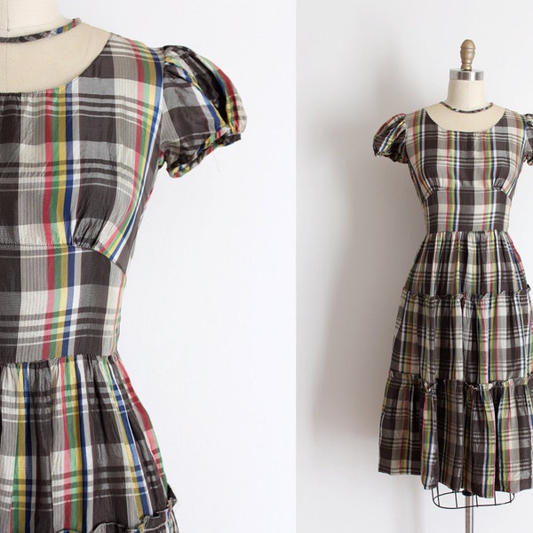 vintage 1940s dress // 40s plaid dress