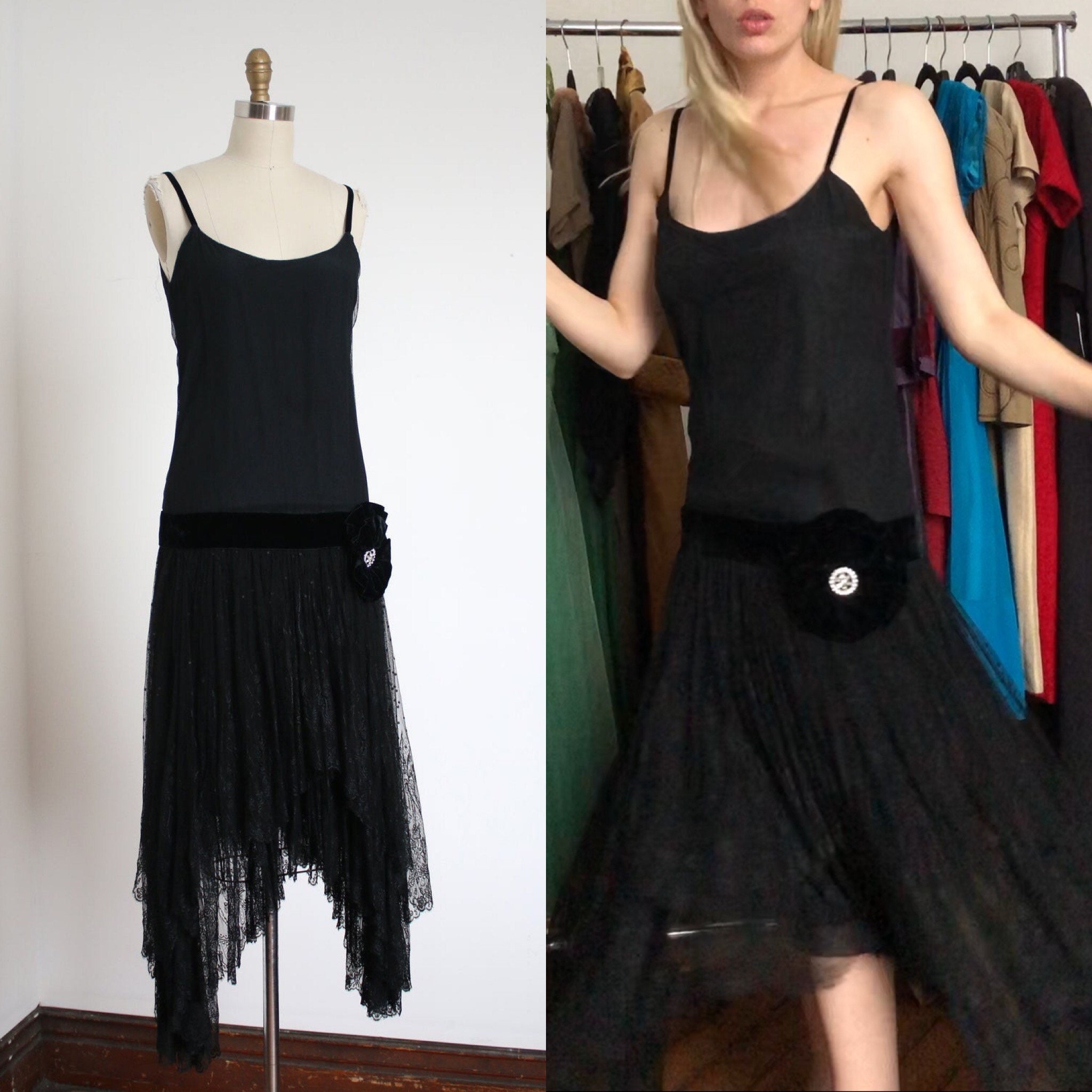 Real Vintage Search Engine Vintage 1920S Black Party Dress xs $562.84 AT vintagedancer.com