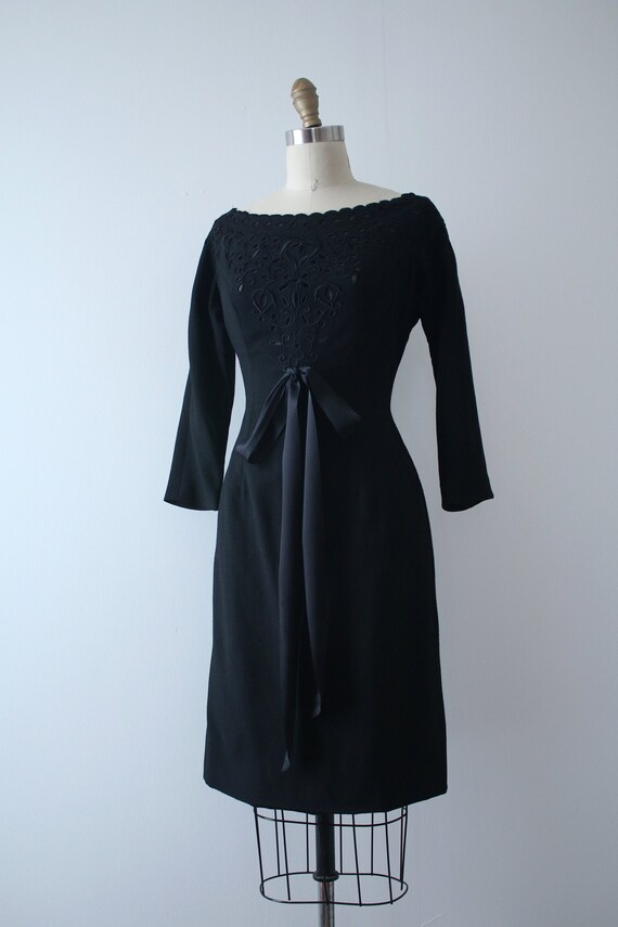 vintage 1950s black wool wiggle dress