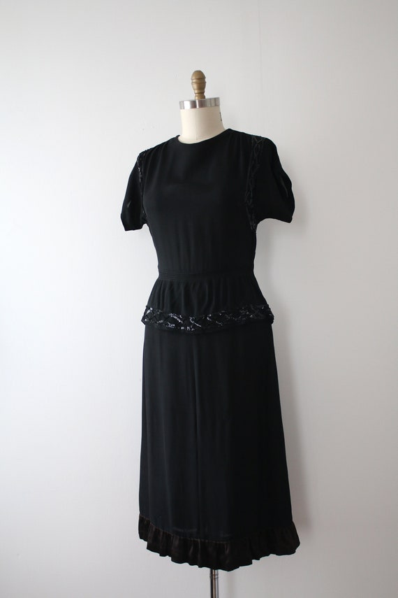 Vintage 1940/'s Black Rayon Dress with Gold Studded Neckline 40/'s Studded Day Dress Size Medium