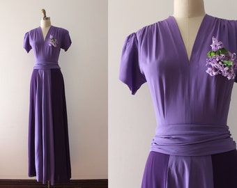 vintage 1930s evening gown // 30s two tone purple rayon maxi dress