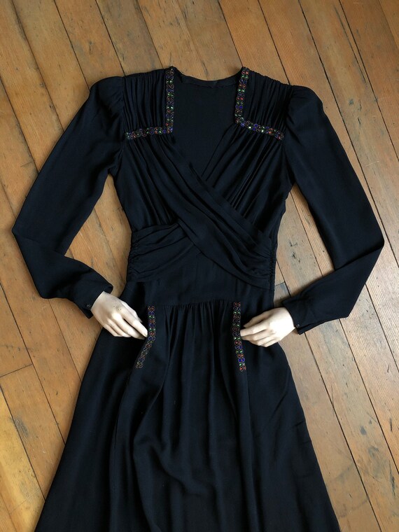 vintage 1930s black rayon gown {s} - image 8