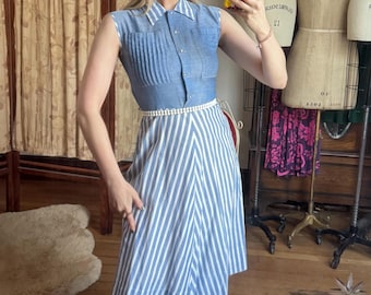 20 % OFF SALE // vintage 1950s gestreiftes Kleid {xs} 50s Baumwolle Tageskleid