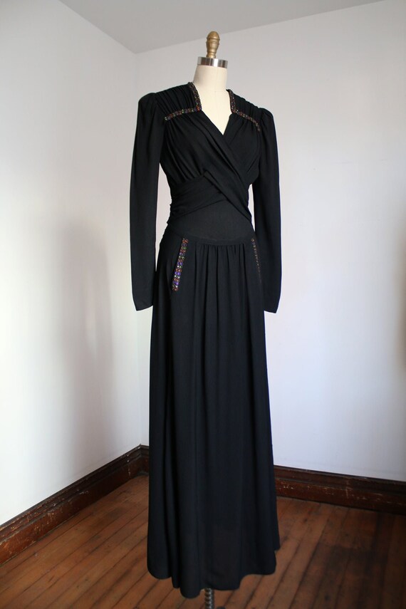 vintage 1930s black rayon gown {s} - image 1