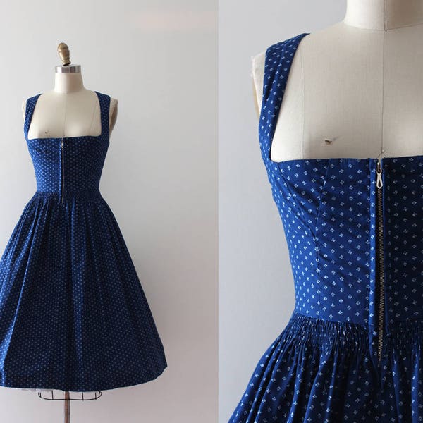 vintage 1960s dirndl  // 60s blue cotton dirndl dress