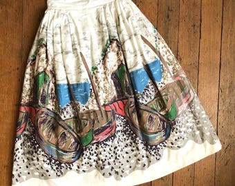 30% OFF SALE vintage 1950s novelty beached boats skirt {xxs}