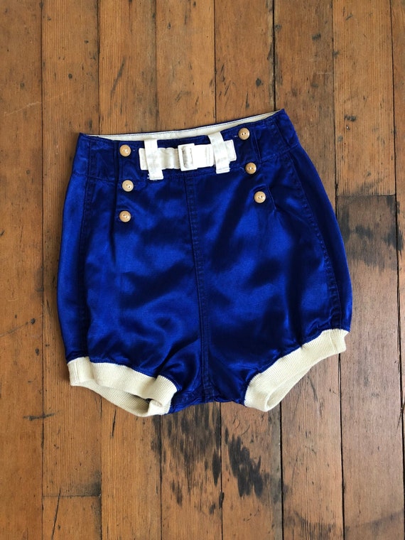 vintage 1930s blue satin shorts {xxs} - image 1