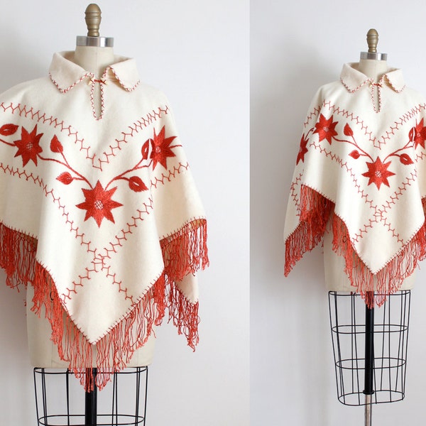 vintage 1960s cape // 60s wool embroidered cape