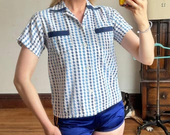 vintage 1950s Juniors button up shirt {xs} 50s cotton shirt