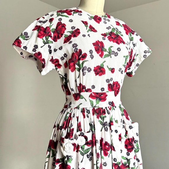 Sale Vintage 1940s Floral Cotton Day Dress {Xs/S}