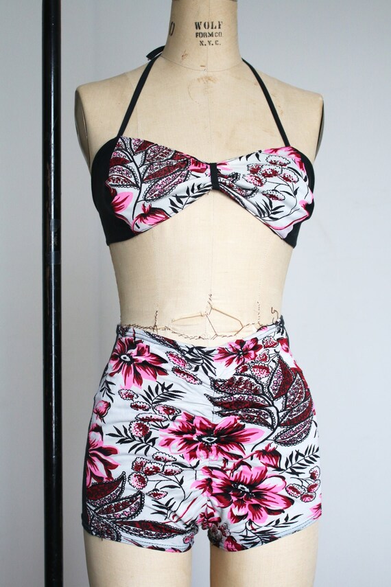 vintage 1940s rayon jersey bikini {s/m} 40s flora… - image 3