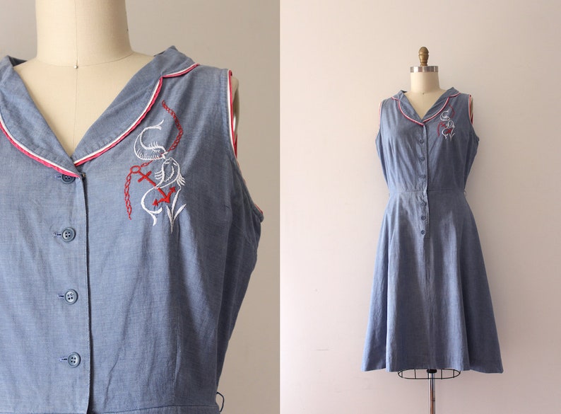 vintage 1950s novelty dress 50s Fish in Love dress