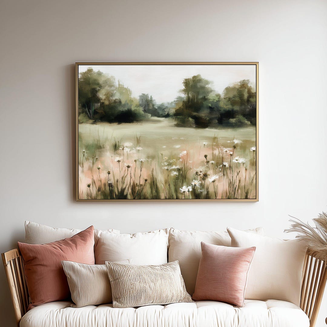 Framed Wall Art Wildflower Landscape | Large Canvas Oil Painting Print ...
