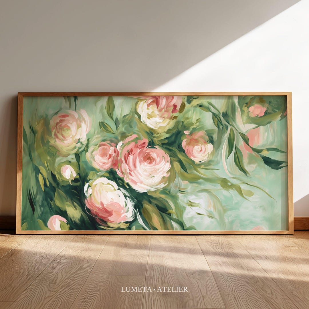 Modern Impressionist Pink Roses Wall Art | Framed Canvas Large - Etsy