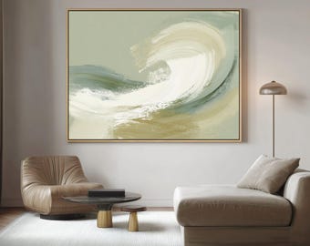 Sage Green Abstract Sea Japandi Canvas Art | Large Wall Art for Living Room