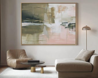 Large Framed Canvas Print | Green and Pink Abstract Art Deco for Modern Living Room
