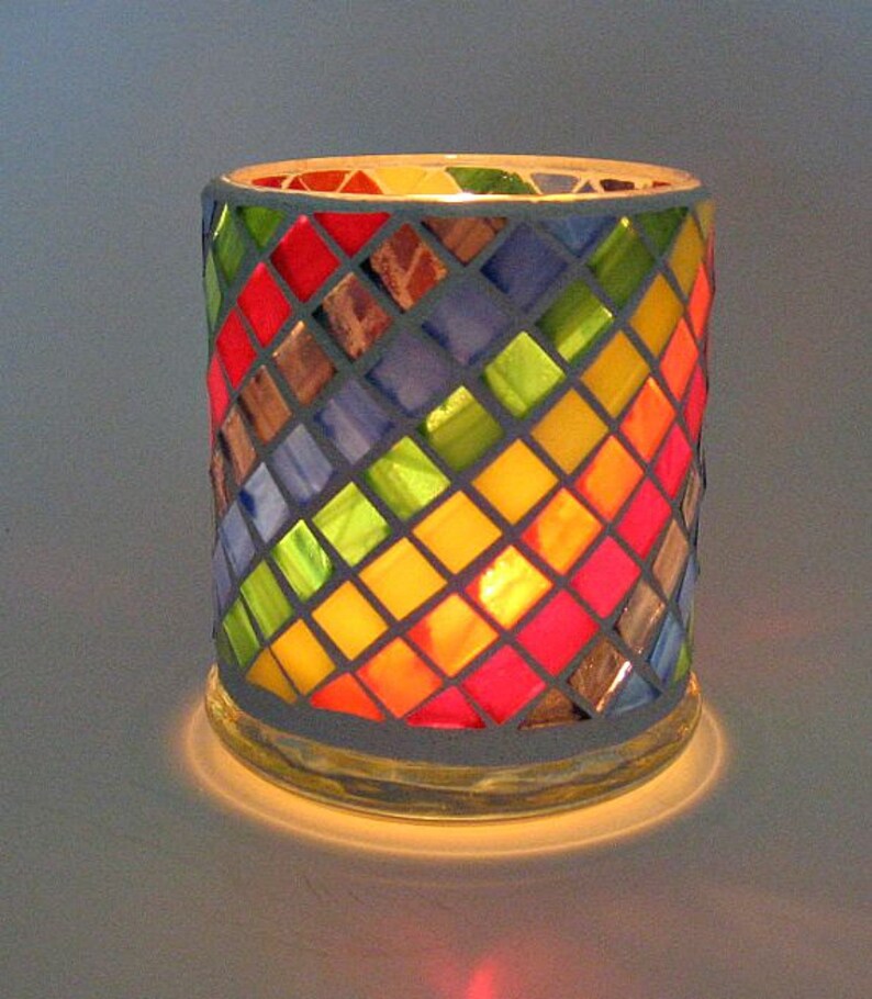Stained glass mosaic candle holder rainbow Etsy