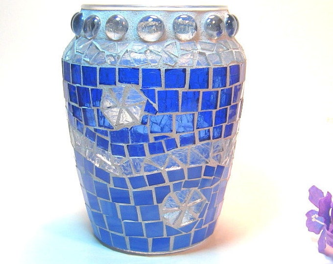 Stained Glass Mosaic Vase Blue Etsy