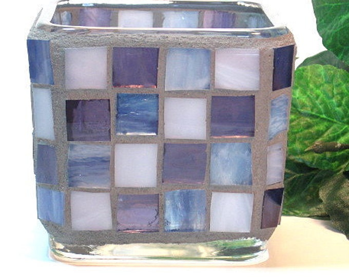 Stained Glass Mosaic Votive Candle Holder Blue Violet Etsy
