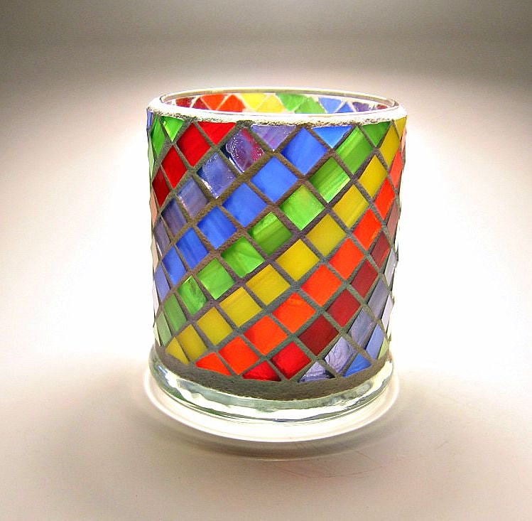 Stained glass mosaic candle holder rainbow Etsy