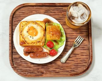 Miniature Breakfast Set 1:12&1/6 Realistic Dollhouse Miniatures  egg, bread , sausage Collection