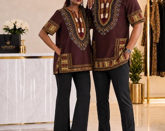 Camisa Dashiki africana unisex: estampado de algodón vibrante, estilo cultural.