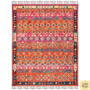 Tufting Loop Carpet, Colorful Boho Geometric Rug, Vintage Turkish Style Area Rug
