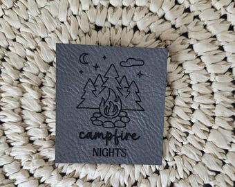 Etiqueta de cuero para coser en camping, accesorios de costura, etiqueta para bolso, hecha a mano, etiquetas para ropa, bonita, cosida a mano, etiqueta para ropa, campista feliz, para coser