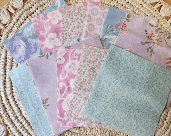 Pastel Floral Charm Pack, Vintage Fabrics, Cranston, Kessler, Maywood, Flower Fabric, Pre Cut, 5 inch Square, Quilting, Sewing