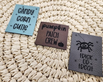 Halloween Leather Sewing Labels, Spooky Fabric Tags (Set of 3)