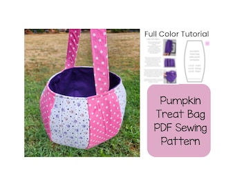 Pumpkin Treat Bag Sewing Pattern PDF Digital Download, Beginner Friendly Sewing Tutorial, Halloween Sewing Patterns, Easy to Follow Patterns