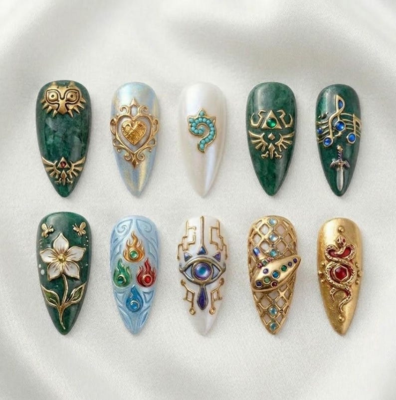 Legend of Zelda 3D Press On Nails, Majora's Mask, Master Sword, Triforce Art image 1