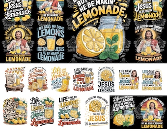 20 Jezus limonade SVG-bundel, christelijk ontwerp, bijbelvers SVG, het leven gaf me citroenen, maar mijn Jezus maakt limonade, png, religieus png